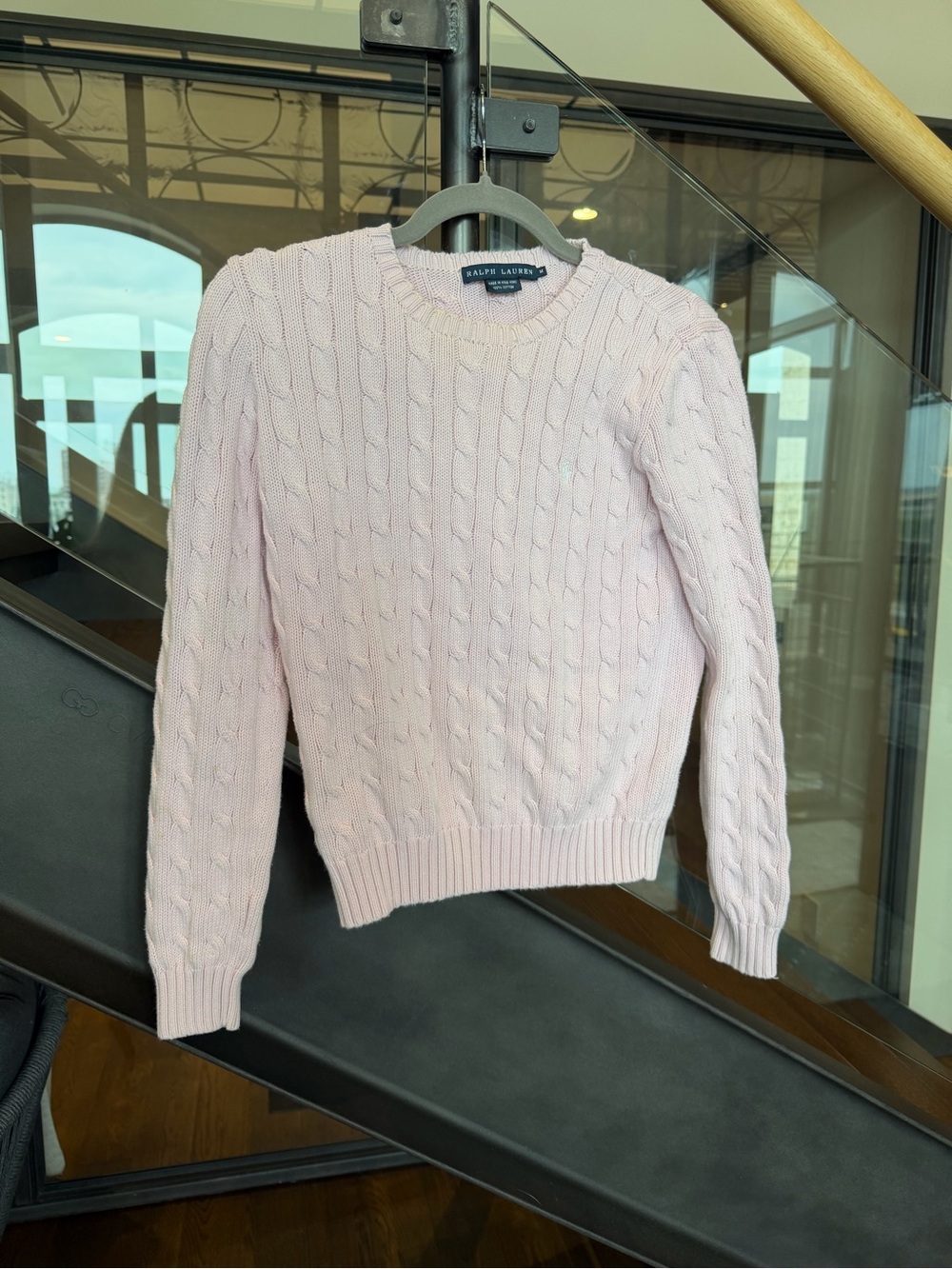 Ralph Lauren Women’s Pale Pink Cable-Knit Crewneck Sweater